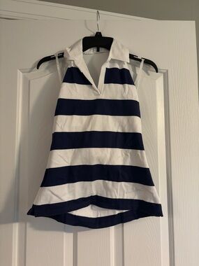 Navy and White Striped Sleeveless Polo Tank